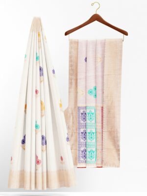 White saree with light golden colour border