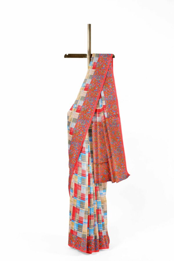White saree with red border - Image 2
