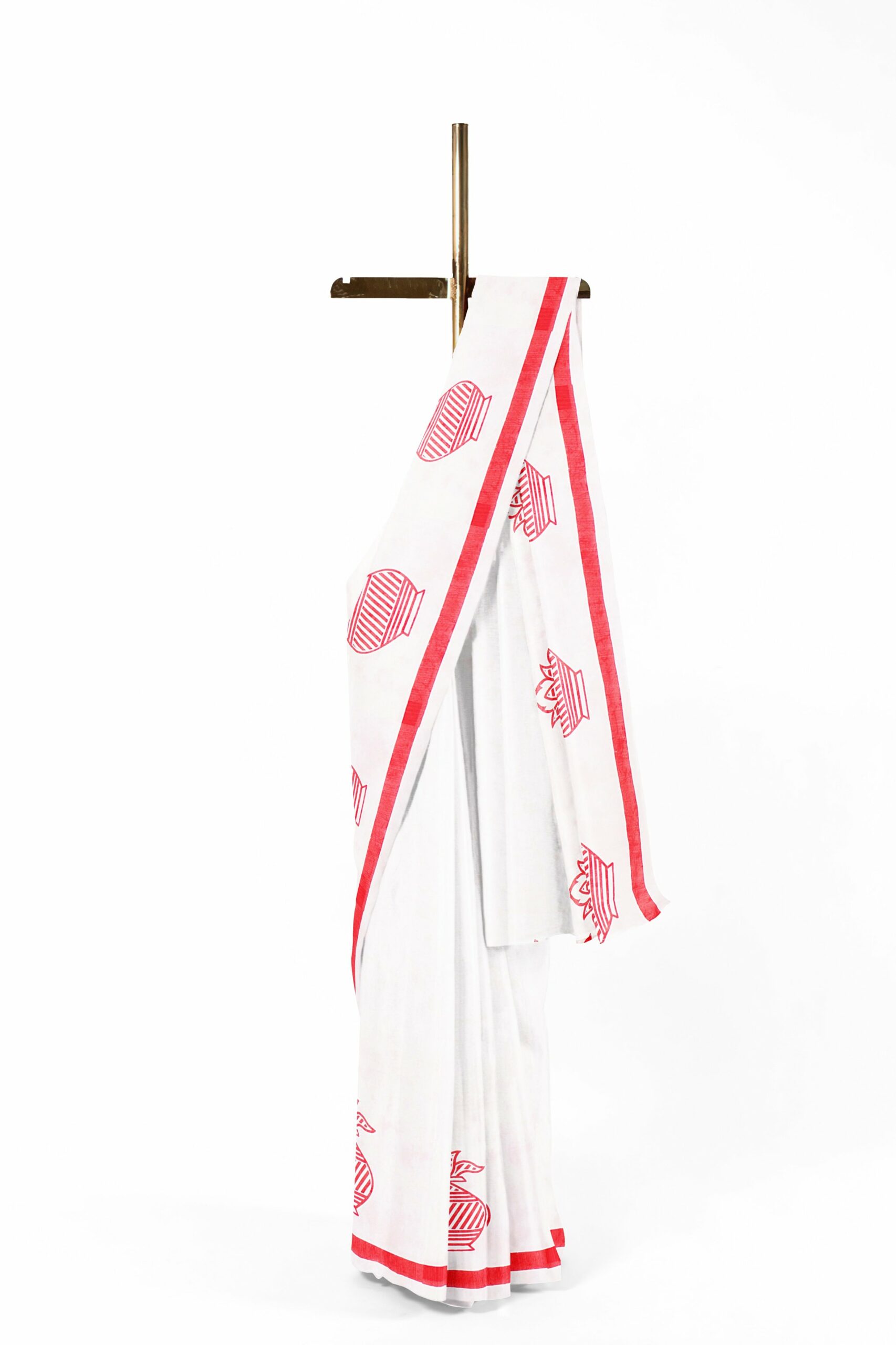 White saree with red border - Image 2