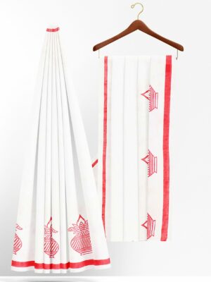 White saree with red border