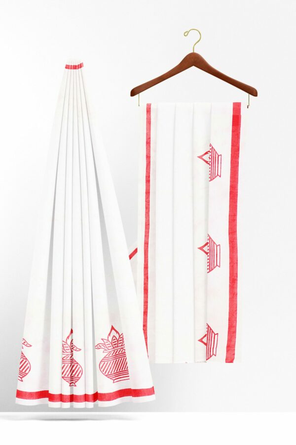 White saree with red border
