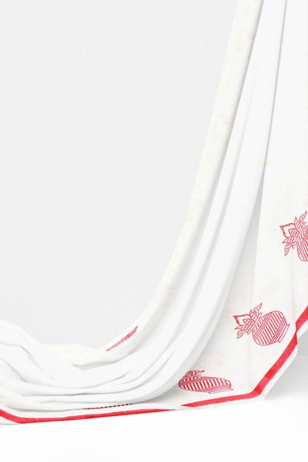 White saree with red border - Image 3