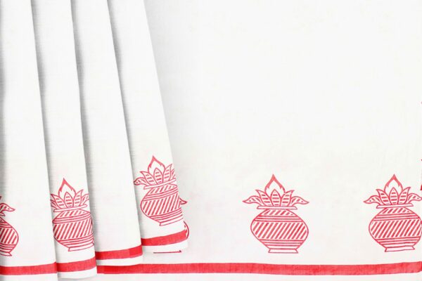 White saree with red border - Image 4