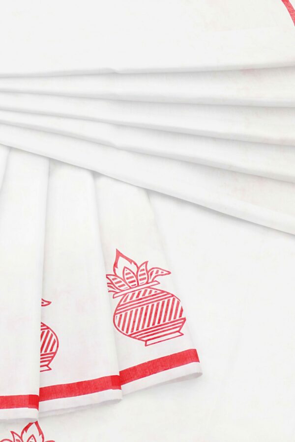 White saree with red border - Image 5