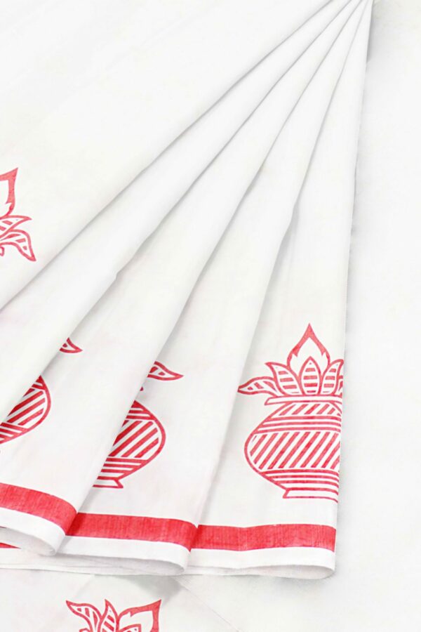 White saree with red border - Image 6