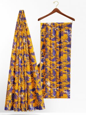 Yellow blue saree with yellow blue border