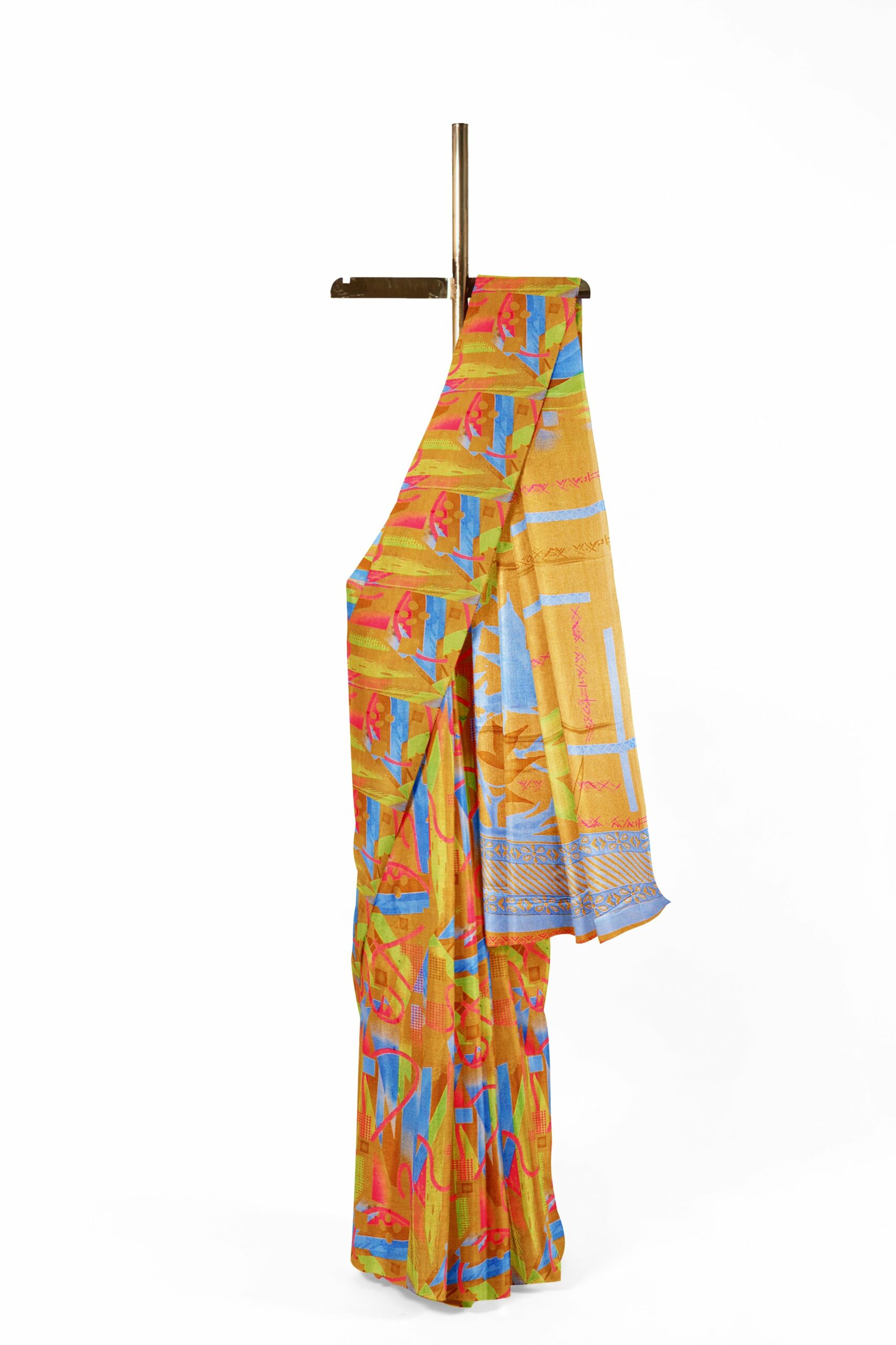 Yellow saree with blue border - Image 2