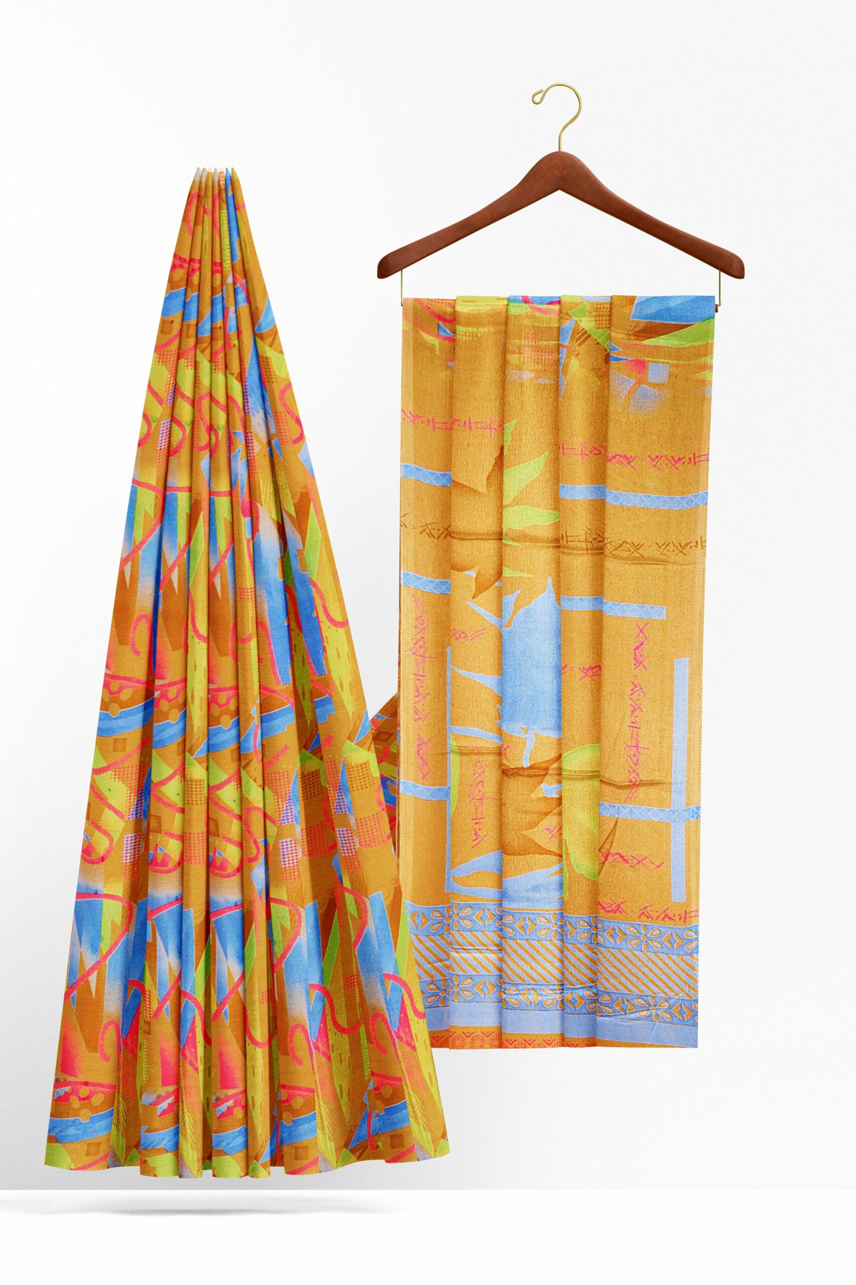 Yellow saree with blue border