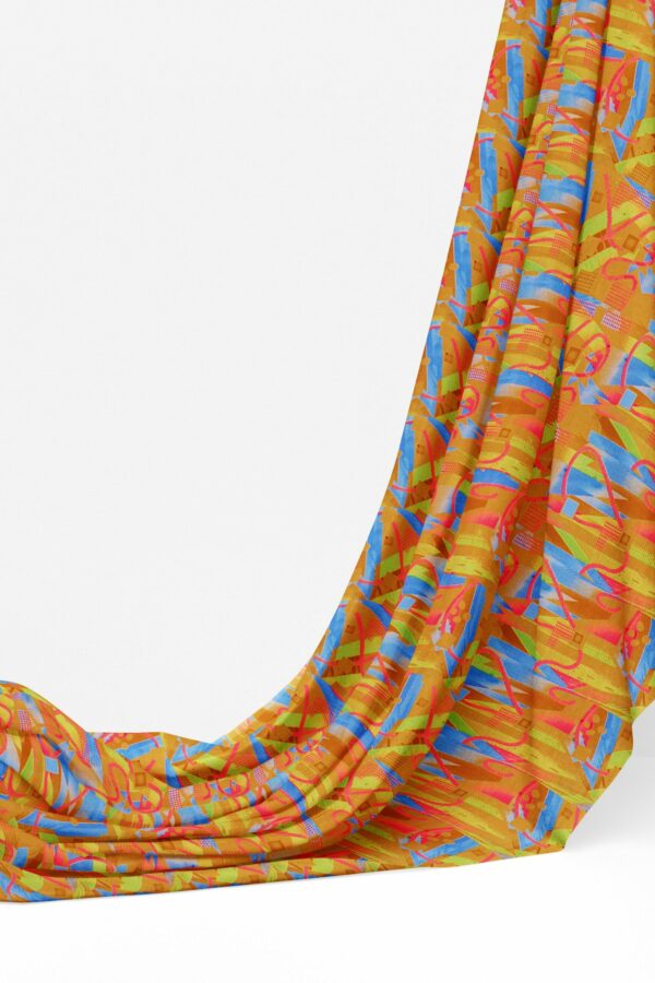 Yellow saree with blue border - Image 3