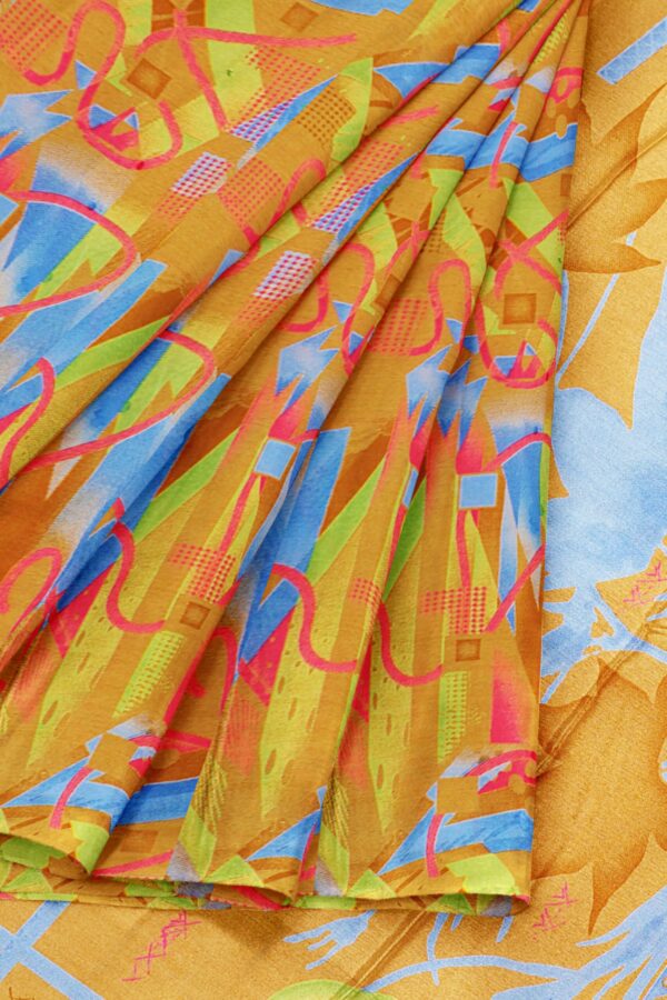 Yellow saree with blue border - Image 6