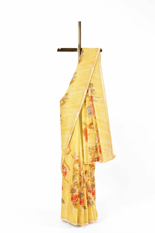 Yellow saree with golden colour border - Image 2