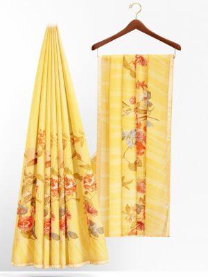 Yellow saree with golden colour border