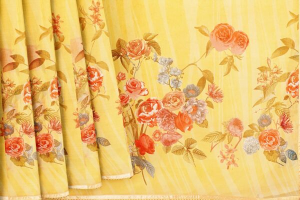 Yellow saree with golden colour border - Image 4