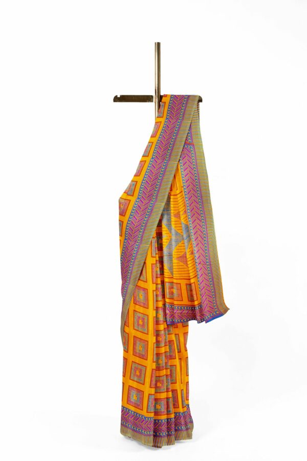 Yellow saree with green border - Image 2