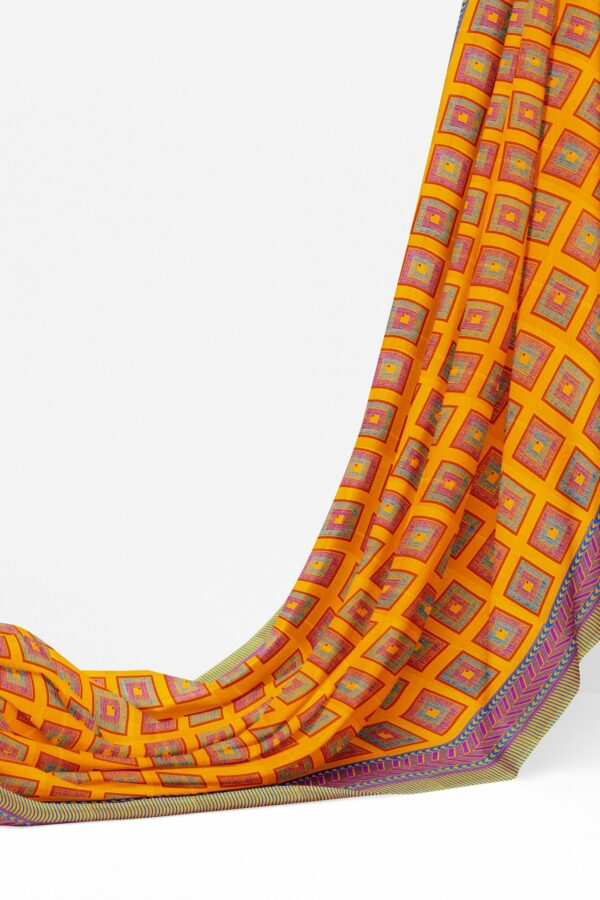 Yellow saree with green border - Image 3