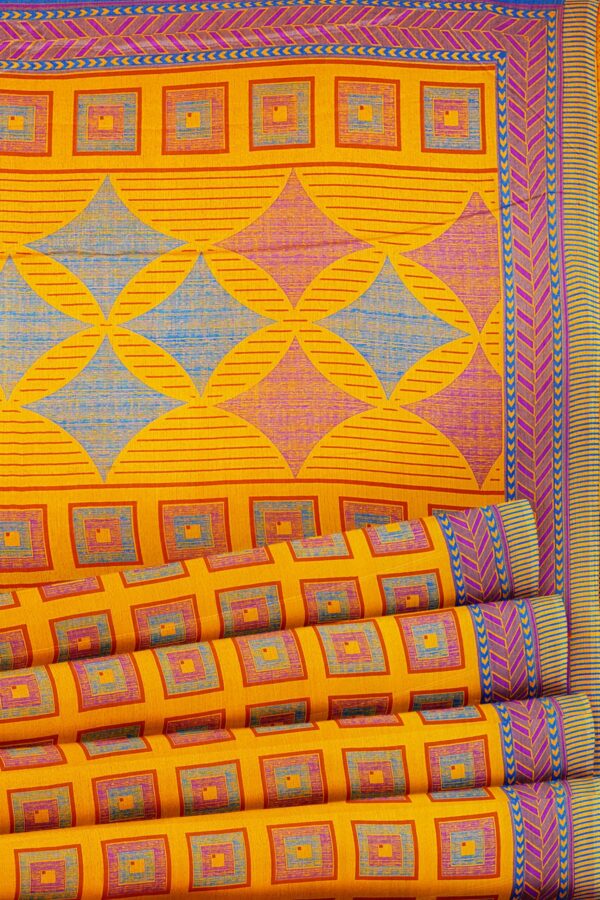 Yellow saree with green border - Image 4