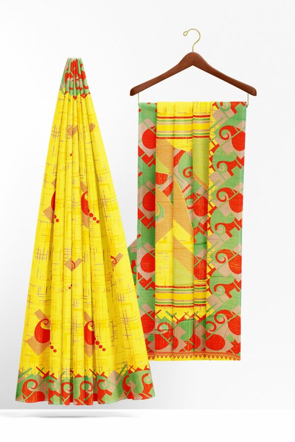 Yellow saree with green red border