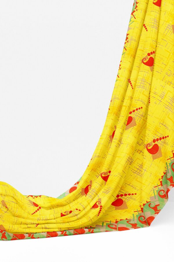 Yellow saree with green red border - Image 3