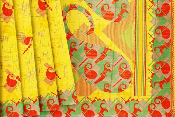 Yellow saree with green red border - Image 4