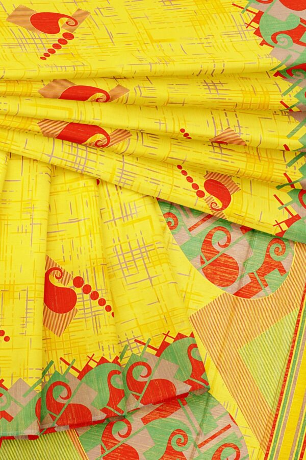 Yellow saree with green red border - Image 5