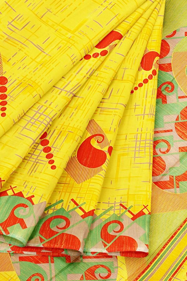 Yellow saree with green red border - Image 6
