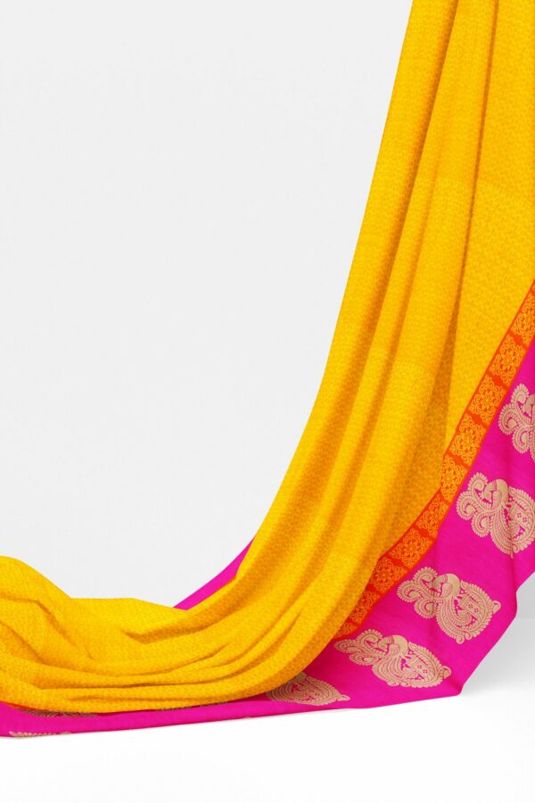 Yellow saree with pink border - Image 3