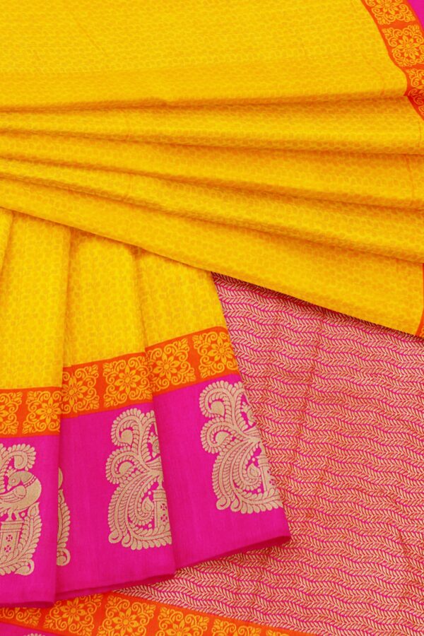 Yellow saree with pink border - Image 5