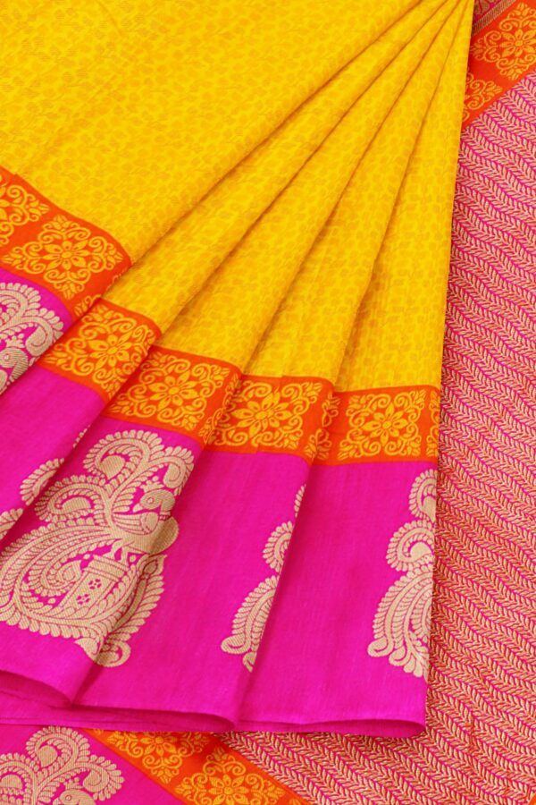 Yellow saree with pink border - Image 6