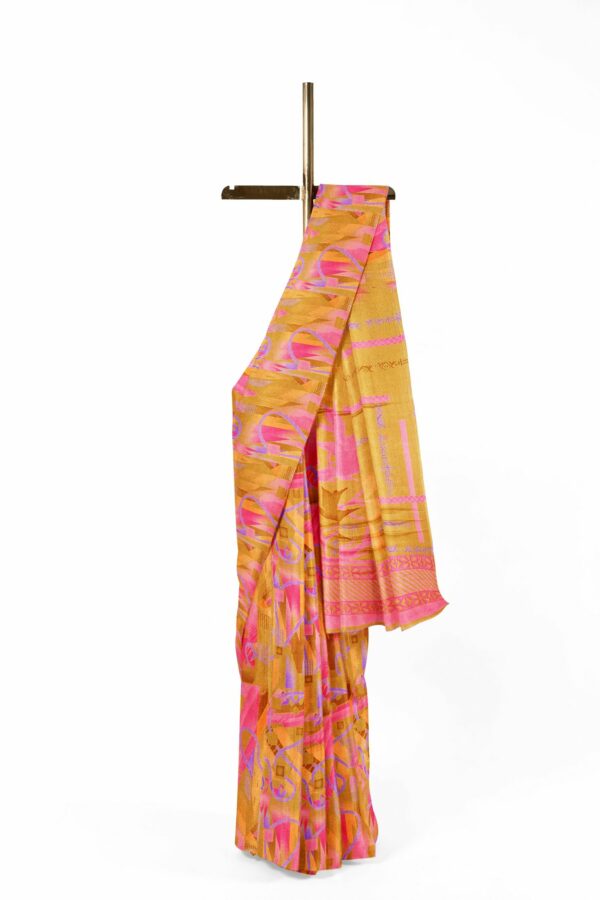 Yellow saree with pink border - Image 2