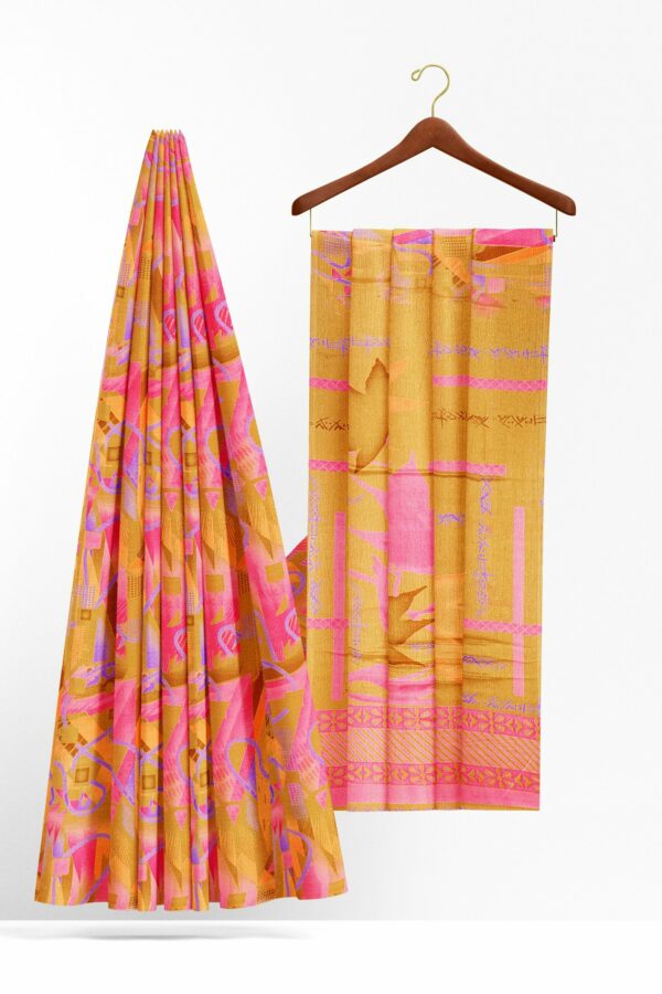Yellow saree with pink border
