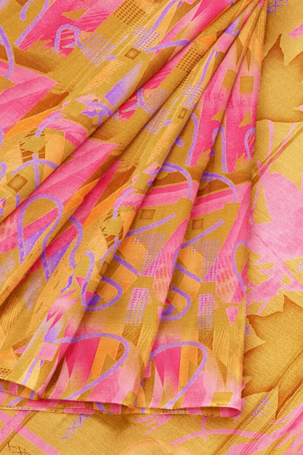 Yellow saree with pink border - Image 6