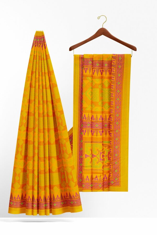 Yellow saree with red border