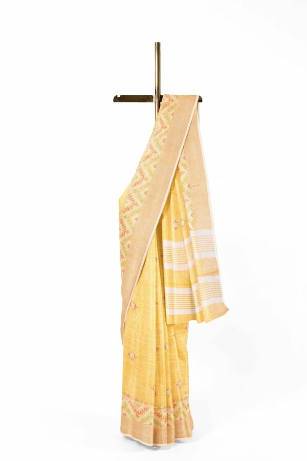 Yellow saree with sandal border - Image 2