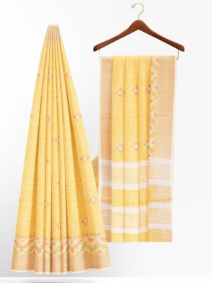 Yellow saree with sandal border