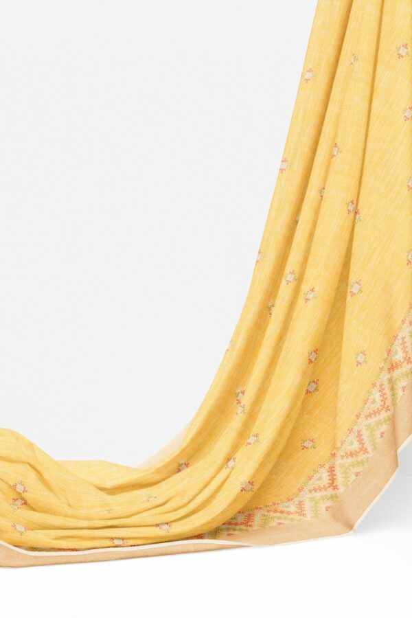 Yellow saree with sandal border - Image 3
