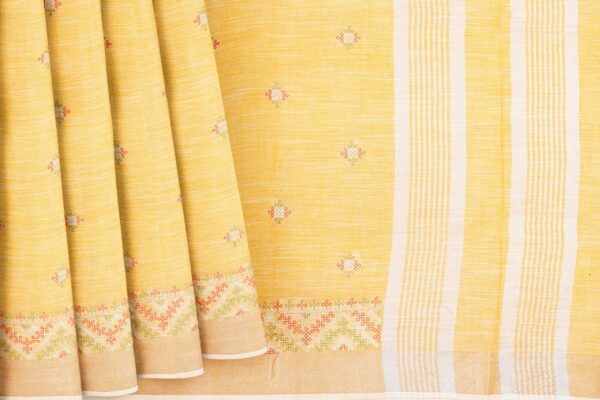 Yellow saree with sandal border - Image 4
