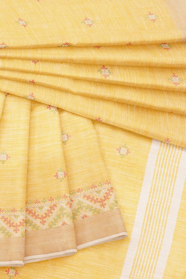 Yellow saree with sandal border - Image 5