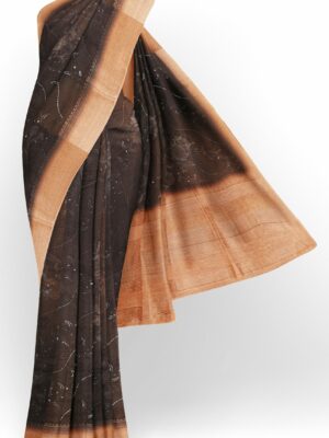 Brown saree with golden orange border
