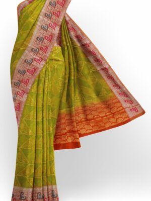 Green saree with multi colour border