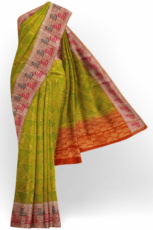 Green saree with multi colour border