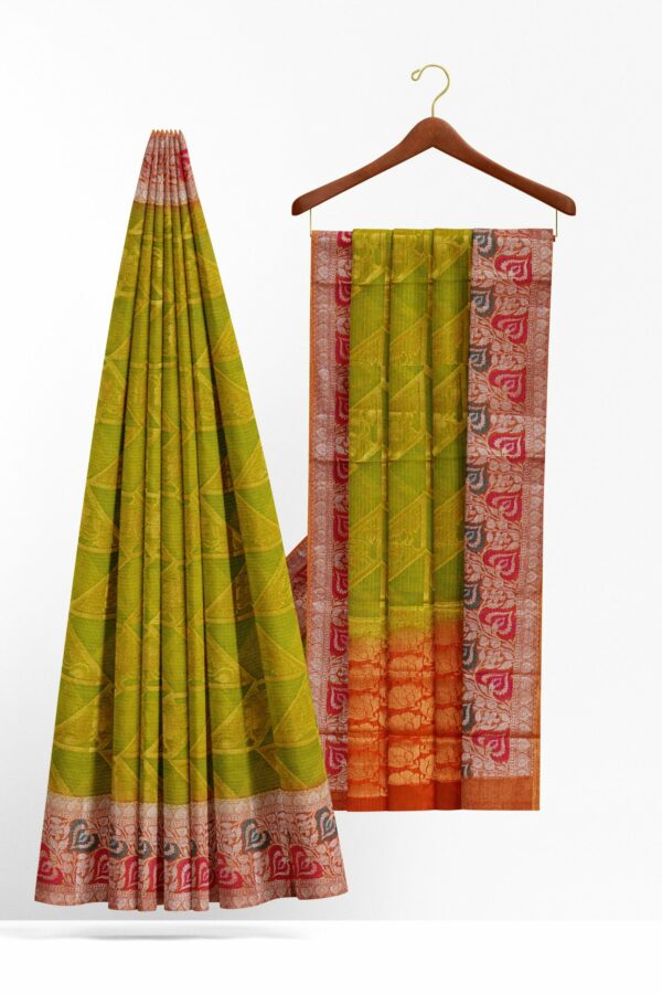 Green saree with multi colour border - Image 2