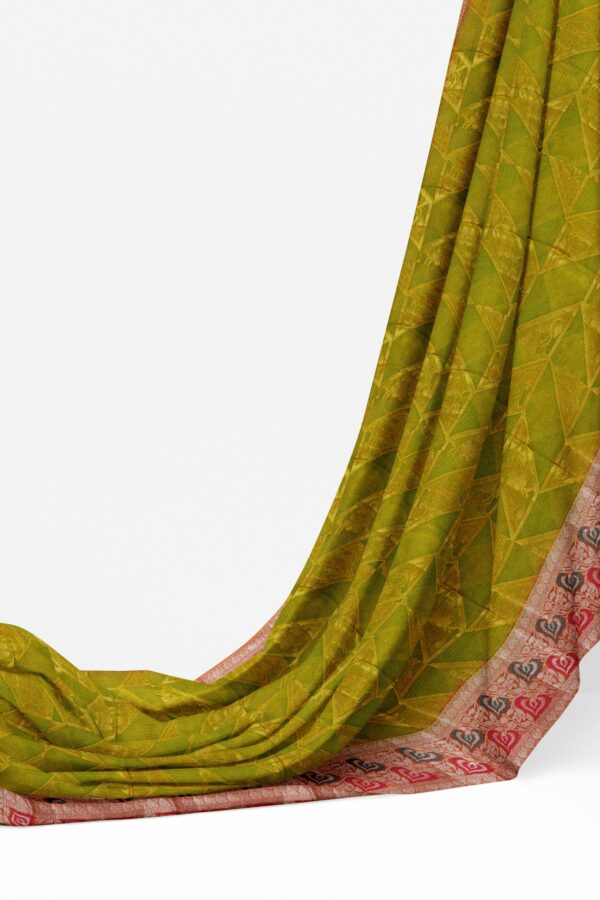 Green saree with multi colour border - Image 3
