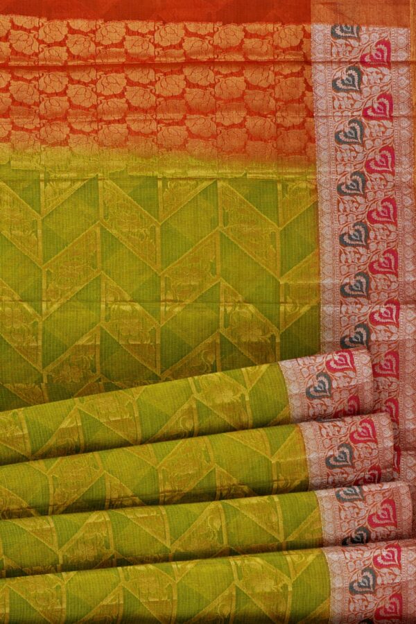 Green saree with multi colour border - Image 4