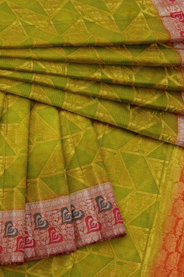 Green saree with multi colour border - Image 5