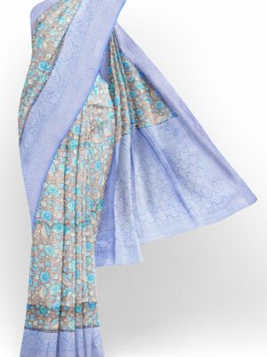 Grey floral saree with purple border