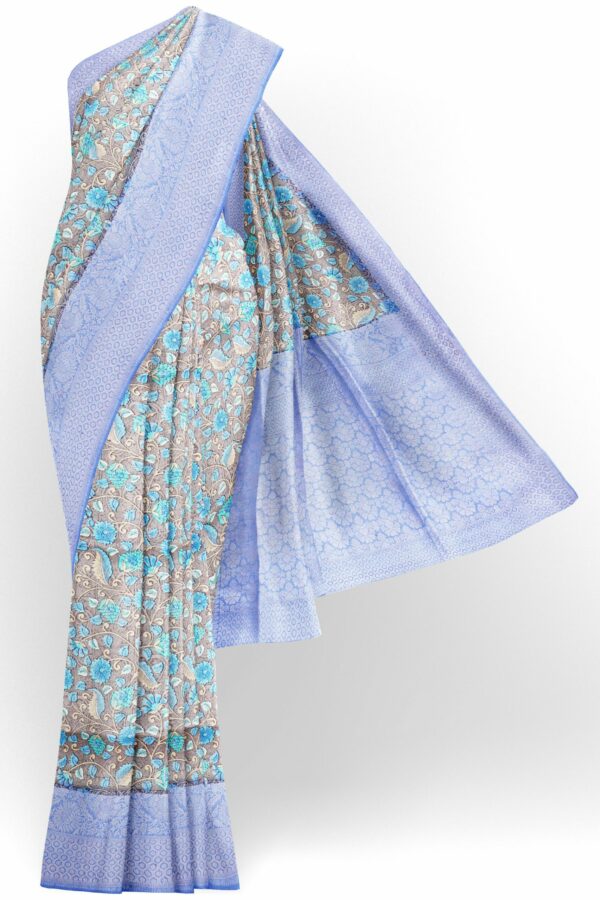 Grey floral saree with purple border