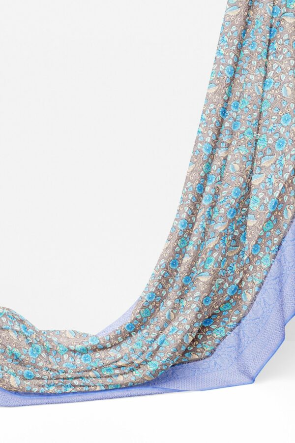 Grey floral saree with purple border - Image 3