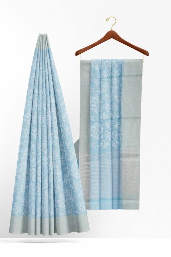 Light blue saree with grey border - Image 2