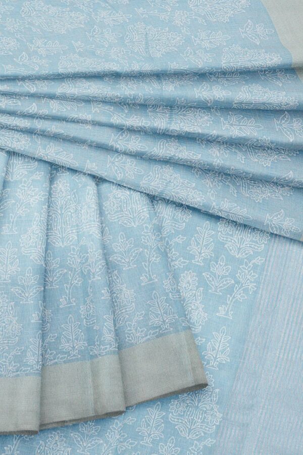 Light blue saree with grey border - Image 5