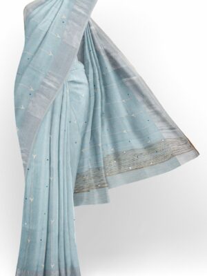 Light blue saree with silver border